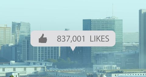 Social Media Icon Overlay on Cityscape Illustrates Digital Engagement