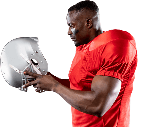 African american male athlete with nfl helmet on transparent background