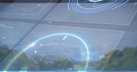 Futuristic Digital Interface with Urban Overlap