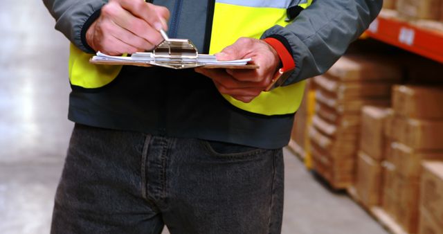 Warehouse Worker Writing on Clipboard for Inventory Check - Download Free Stock Images Pikwizard.com