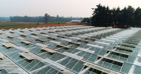 Aerial View of Modern Glass-Covered Greenhouse in Rural Landscape - Download Free Stock Images Pikwizard.com