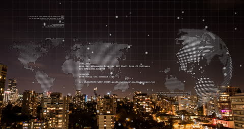 Animated Global Networking Over Cityscape at Night