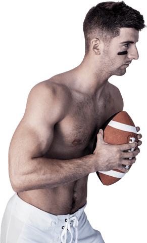 Transparent Focused Rugby Player Holding Ball