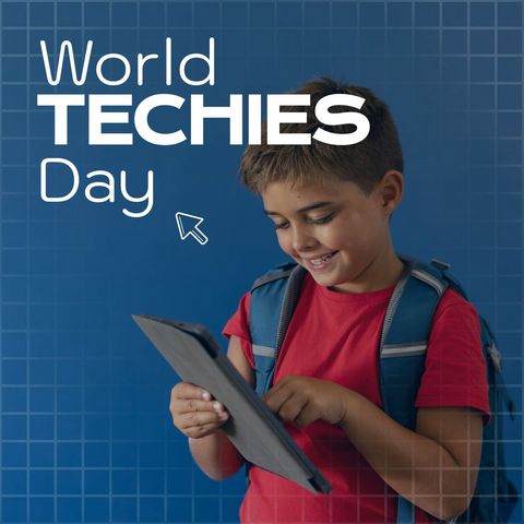 world techies day celebration with schoolboy using tablet - Download Free Stock Templates Pikwizard.com