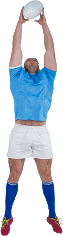 Transparent rugby player jumping for ball