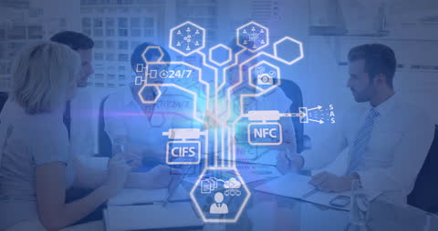 Innovative Business Meeting Analyzing Digital Data Solutions