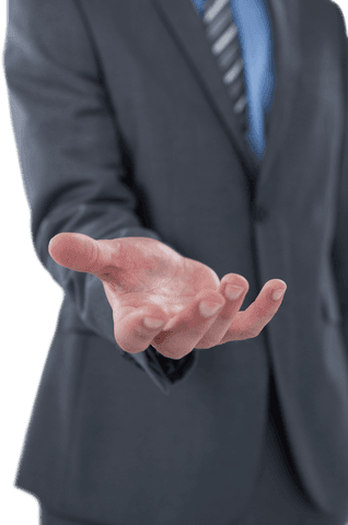 Transparent hand gesture by businessman in suit