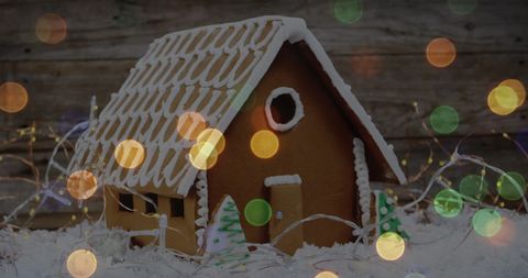 Christmas Gingerbread House with Festive Bokeh Lights