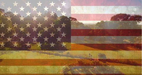 American Flag Blended with Lush Green Landscape Background - Download Free Stock Images Pikwizard.com