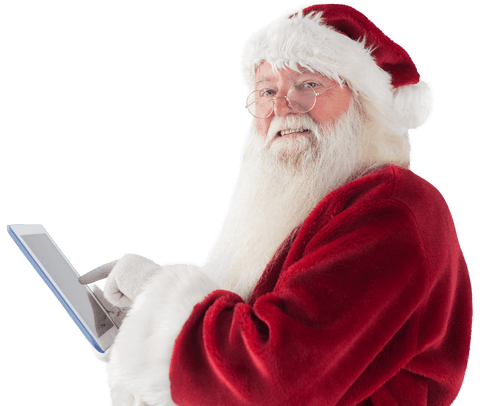 Transparent Santa Claus Using Tablet with Bright Smile - Download Free Stock Videos Pikwizard.com