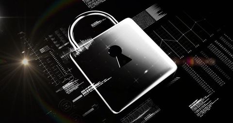 Floating metallic padlock symbolizing futuristic cybersecurity