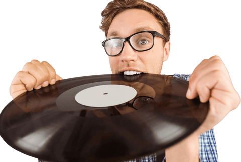 enthusiastic hipster holding transparent vinyl record - Download Free Stock Videos Pikwizard.com