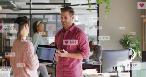 Business professionals collaborating with digital analytics