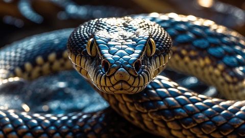 Vibrant macro photography of coiling snake in natural habitat