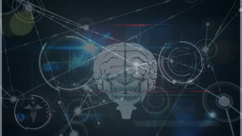 Futuristic Digital Network with Brain Graphic and Data Patterns
