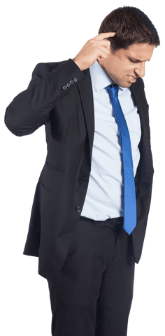 Caucasian Businessman Thinking on Transparent Background Professional Attire