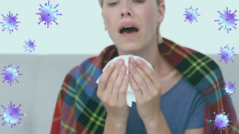 Woman Illustrating Sickness Concepts with Virus Graphics