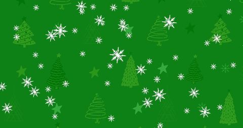 Christmas Trees and Snowflakes on Vibrant Green Backdrop