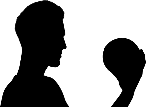 Digital silhouette of man holding ball on transparent background