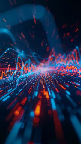 Looping Neon Dataflow Tunnel Streaming Blue and Orange Waveforms for Tech Brand Visuals
