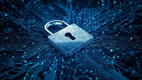 Cybersecurity Concept with Padlock on Microchip