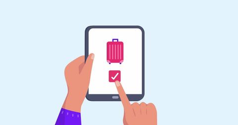 Digital travel booking on tablet with luggage icon