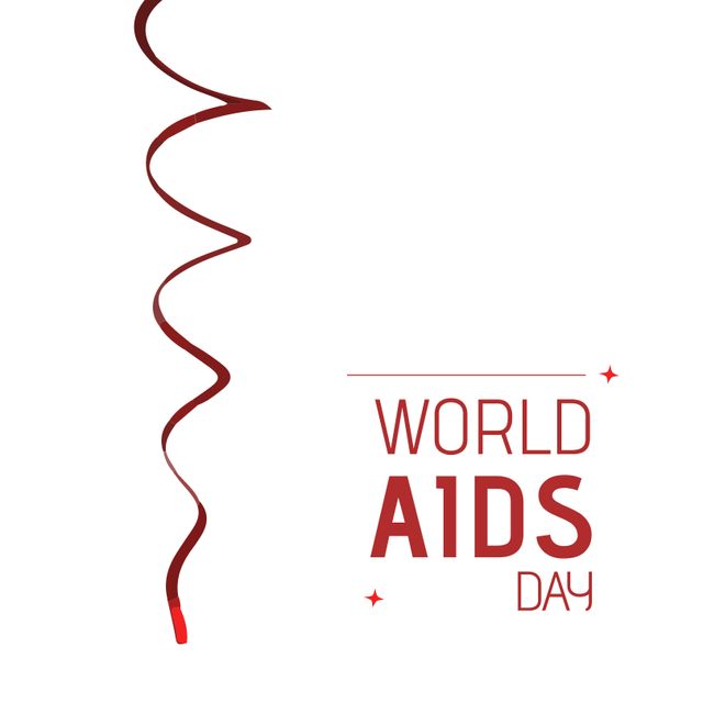 Illustration of world aids day text with red spiral ribbon against white background, copy space. Hiv, vector, awareness, healthcare and prevention concept.