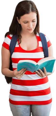 student in striped shirt reading book with focused expression, transparent background - Download Free Stock Videos Pikwizard.com