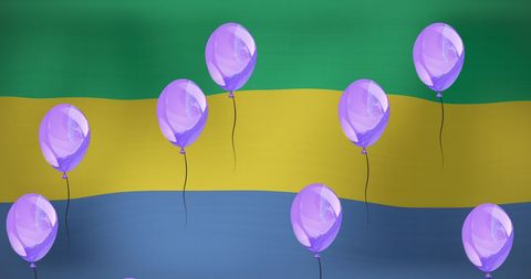 Floating Purple Balloons on Gabon Flag Background
