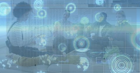 Digital Interface Overlaid on Diverse Business Meeting Discussion - Download Free Stock Images Pikwizard.com