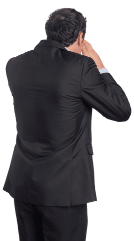 Rear View of Businessman Adjusting Suit on Transparent Background