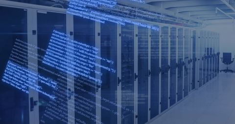 digital code flowing with modern server room - Download Free Stock Images Pikwizard.com