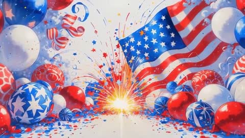 Patriotic Celebration with Fireworks and Banners