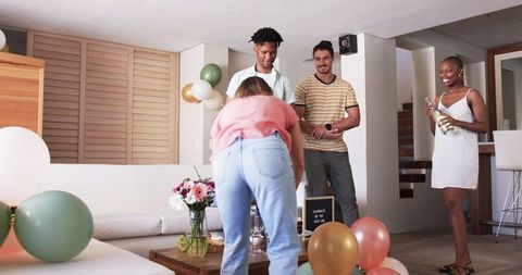 Home Celebration with Friends and Festive Decoration