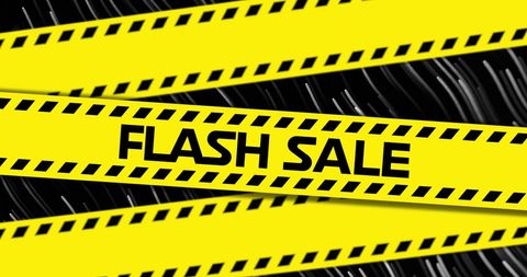 Flash sale banner with striking yellow tape