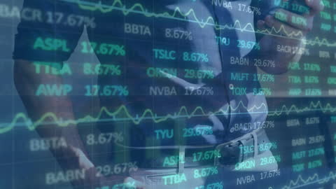 Businessman Analyzing Financial Data on Smartphone Screen Overlay