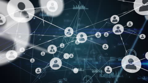Digital Network of Profile Icons Over Data Processing Background