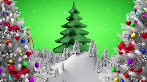 Festive Christmas Trees and Snowfall in Winter Wonderland