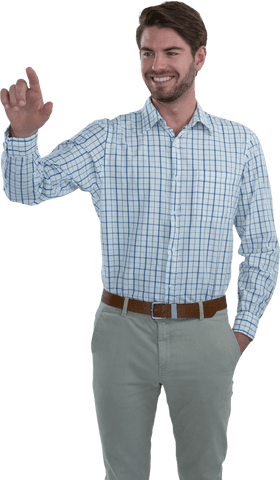Smiling Man Interacting with Transparent Virtual Screen - Download Free Stock Videos Pikwizard.com