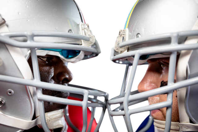 Transparent Two American Football Players Facing Each Other With Helmets Touching - Download Free Stock Videos Pikwizard.com