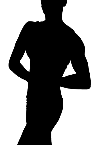 Midsection highlight: transparent pose showing muscular definition