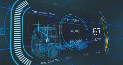Digital Dashboard Interface with Truck Icon and Data Visualization