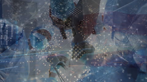 Surgeons in Modern Operating Room with Digital Circuit Overlay
