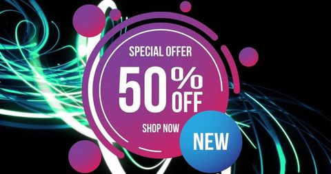 Bright 50 percent off digital shopping promotion poster