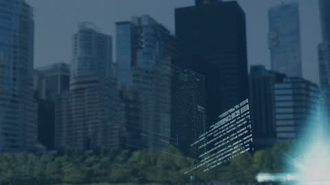 Futuristic Cityscape with Data Visualization Overlay