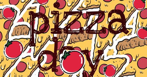 Pizza day celebration with cheese and tomato illustrations