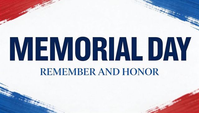 Memorial day remembering and honoring patriotic banner with red blue brushstrokes