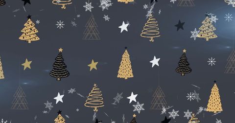 Elegant Christmas Tree and Snowflake Pattern on Grey Background