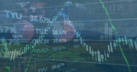 Landscape Blend with Financial Market Analytics Graphics