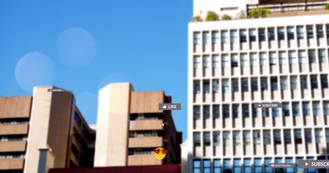 Falling Social Media Icons Over Cityscape